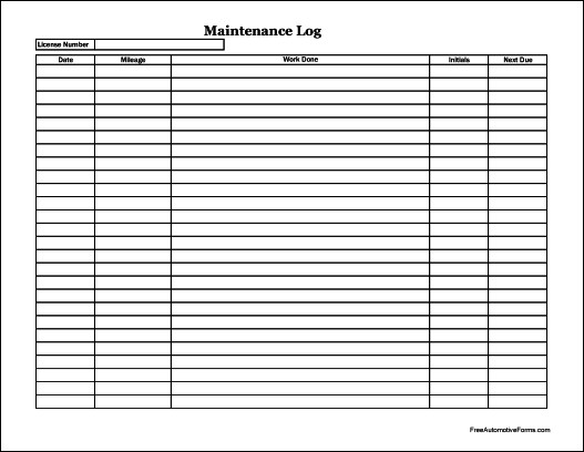 Free Easy Copy Simple Automotive Maintenance Log Wide Document Excel Auto