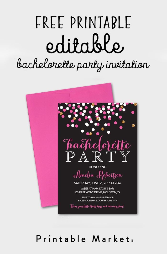 Free Editable Bachelorette Party Invitation Gray Hot Pink Gold Document Cheap
