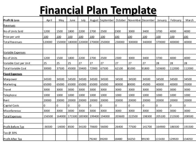 Free Financial Template For Business Plan Planning Document In A