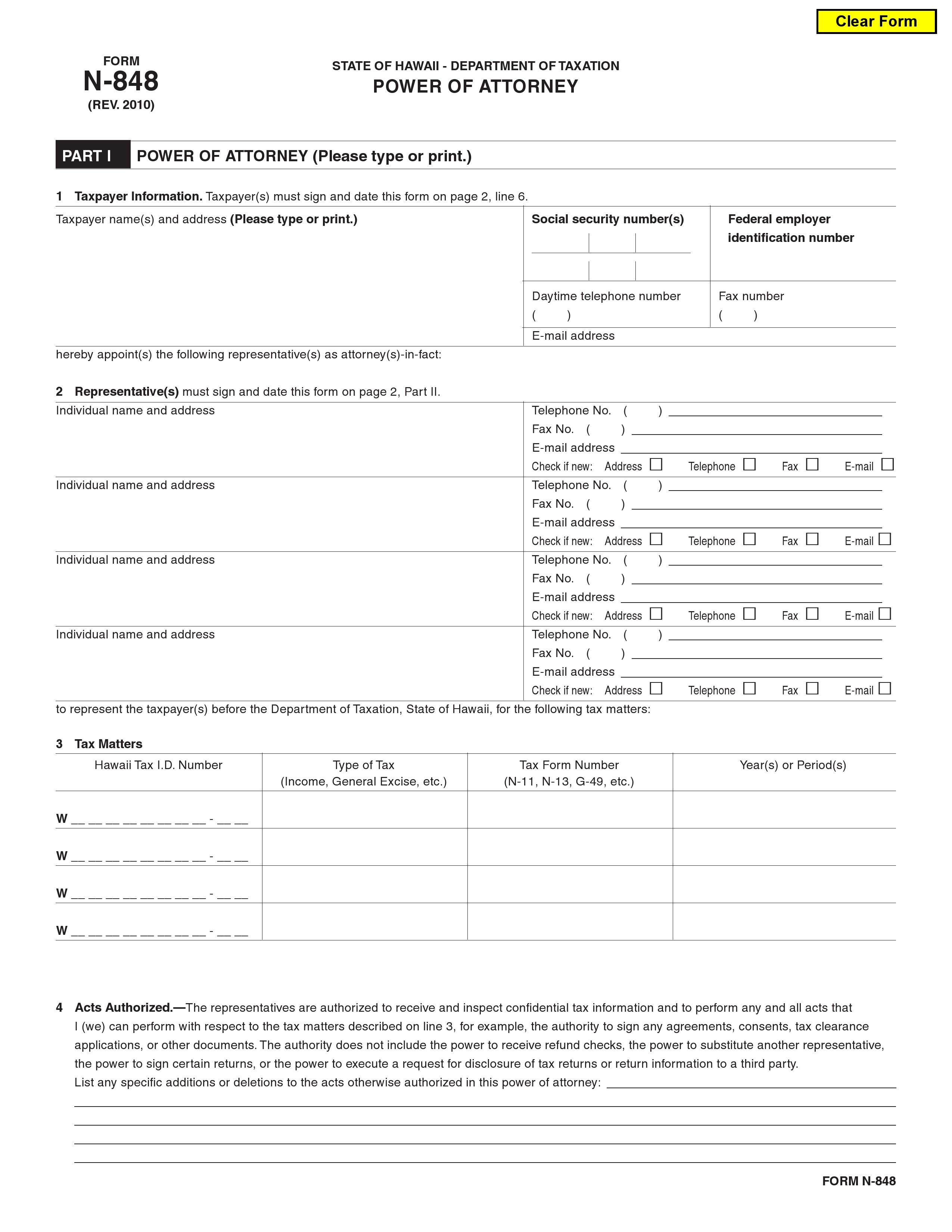 Free Hawaii Power Of Attorney Form PDF Template Download Document Forms