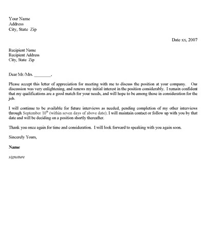 Free Interview Thank You Letter Document Sample