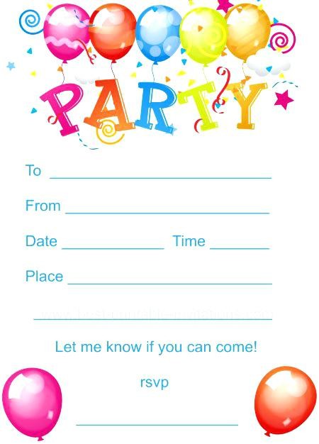 Free Kids Birthday Invitations Party Invites Printable Document