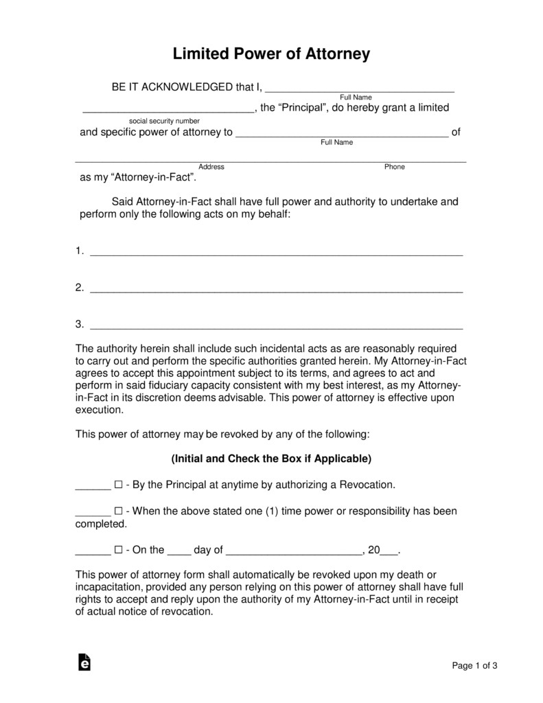 Free Limited Special Power Of Attorney Forms PDF Word EForms Document Form