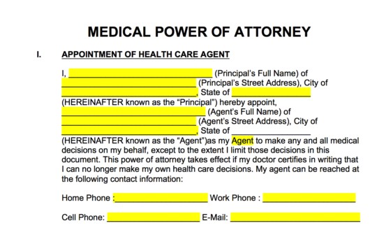 Free Medical Power Of Attorney Forms Living Wills PDF Word Document Florida Health Care