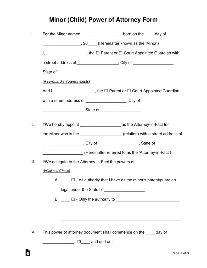 Free Minor Child Power Of Attorney Forms PDF Word EForms Document Medical Georgia