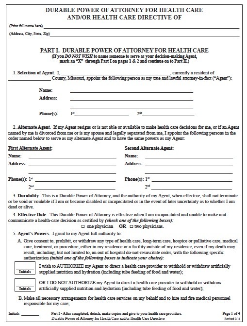 Free Missouri Medical Power Of Attorney Form PDF Template Document Durable