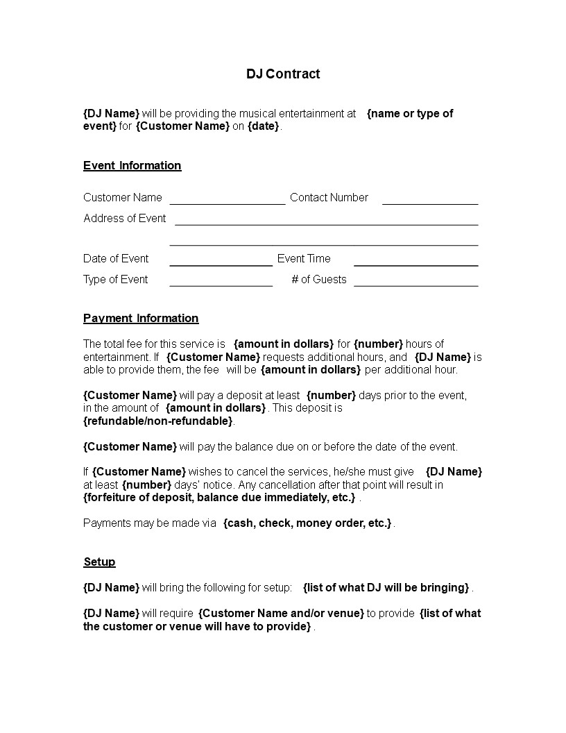 Free Musical Entertainment Contract Templates At Document Template