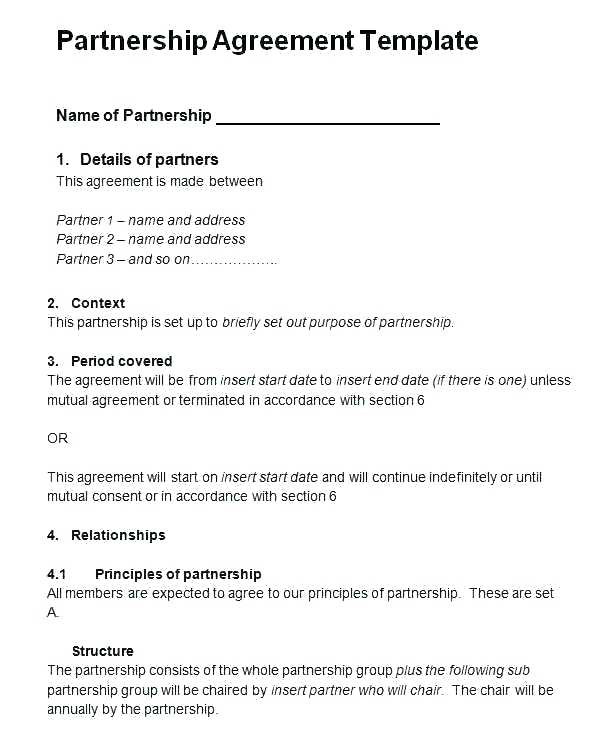 Free Partnership Agreement Template Word Uk Document