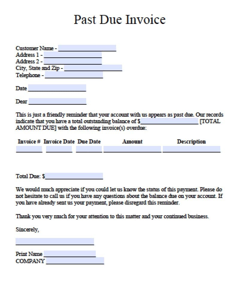 Free Past Due Invoice Template Including Letter Excel PDF Document Invoices