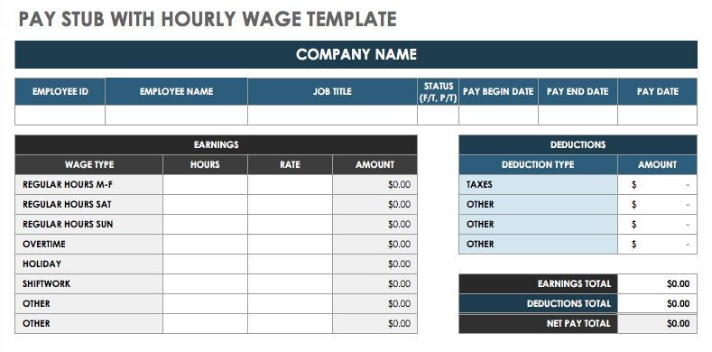 Free Pay Stub Templates Smartsheet Document Spreadsheet