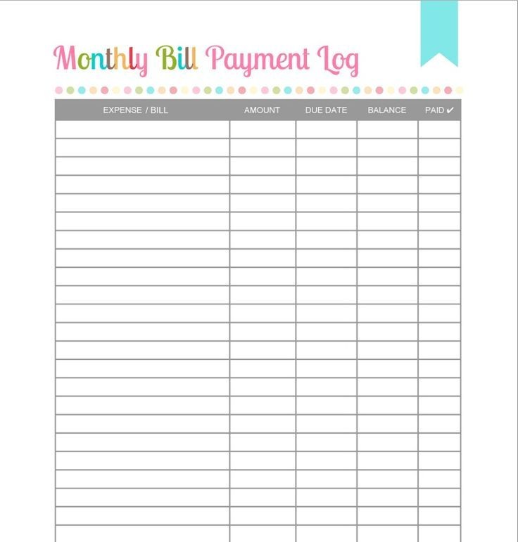 Free Printable Monthly Bill Payment Log Organizing Pinterest Document Organizer