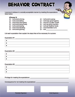 Free Printable Parenting Tools Behavior Contracts Charts Document Parent Child Contract Templates