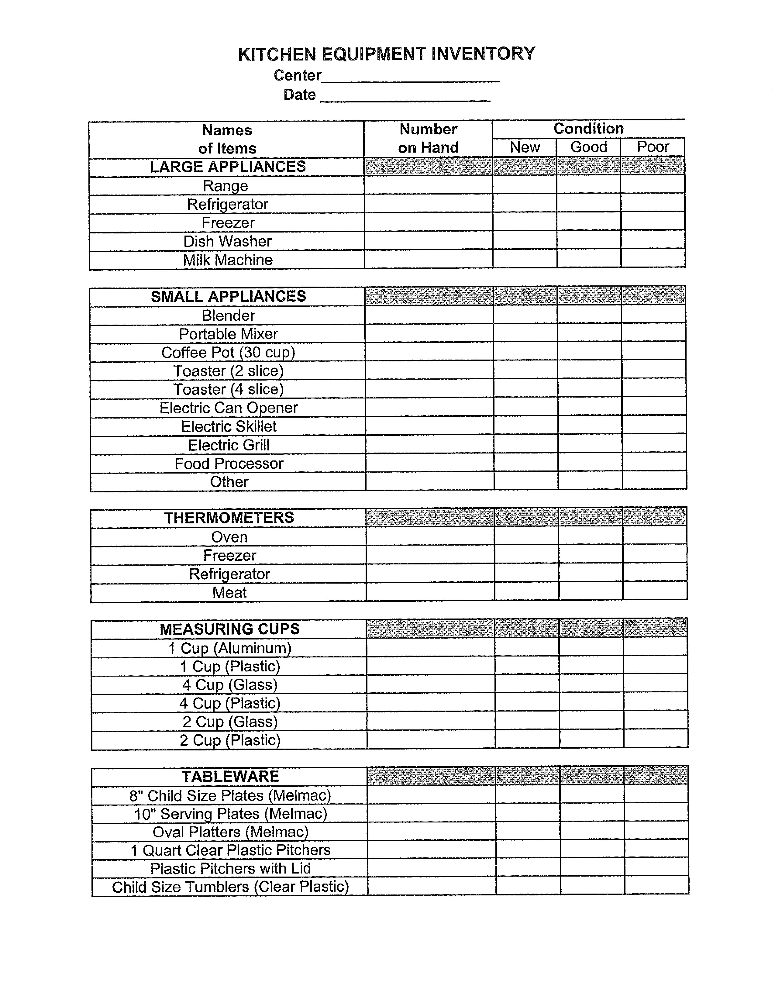 Free Restaurant Kitchen Inventory List S At Document