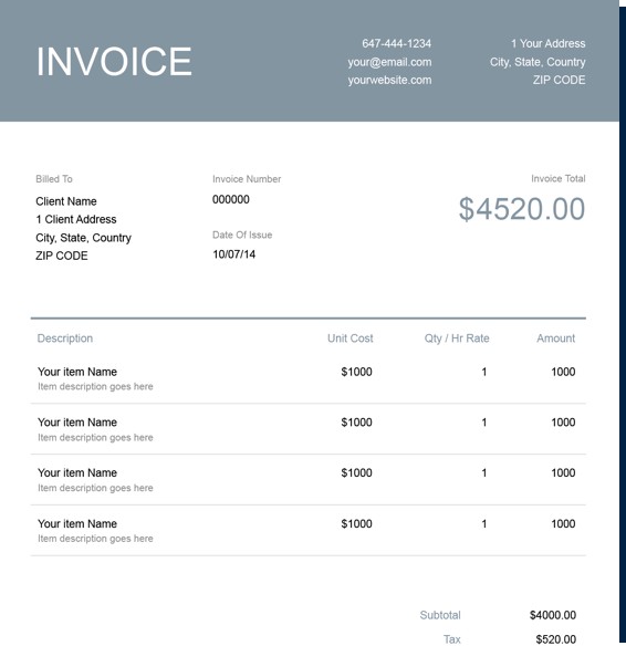 Free Self Employed Invoice Template FreshBooks Document Excel