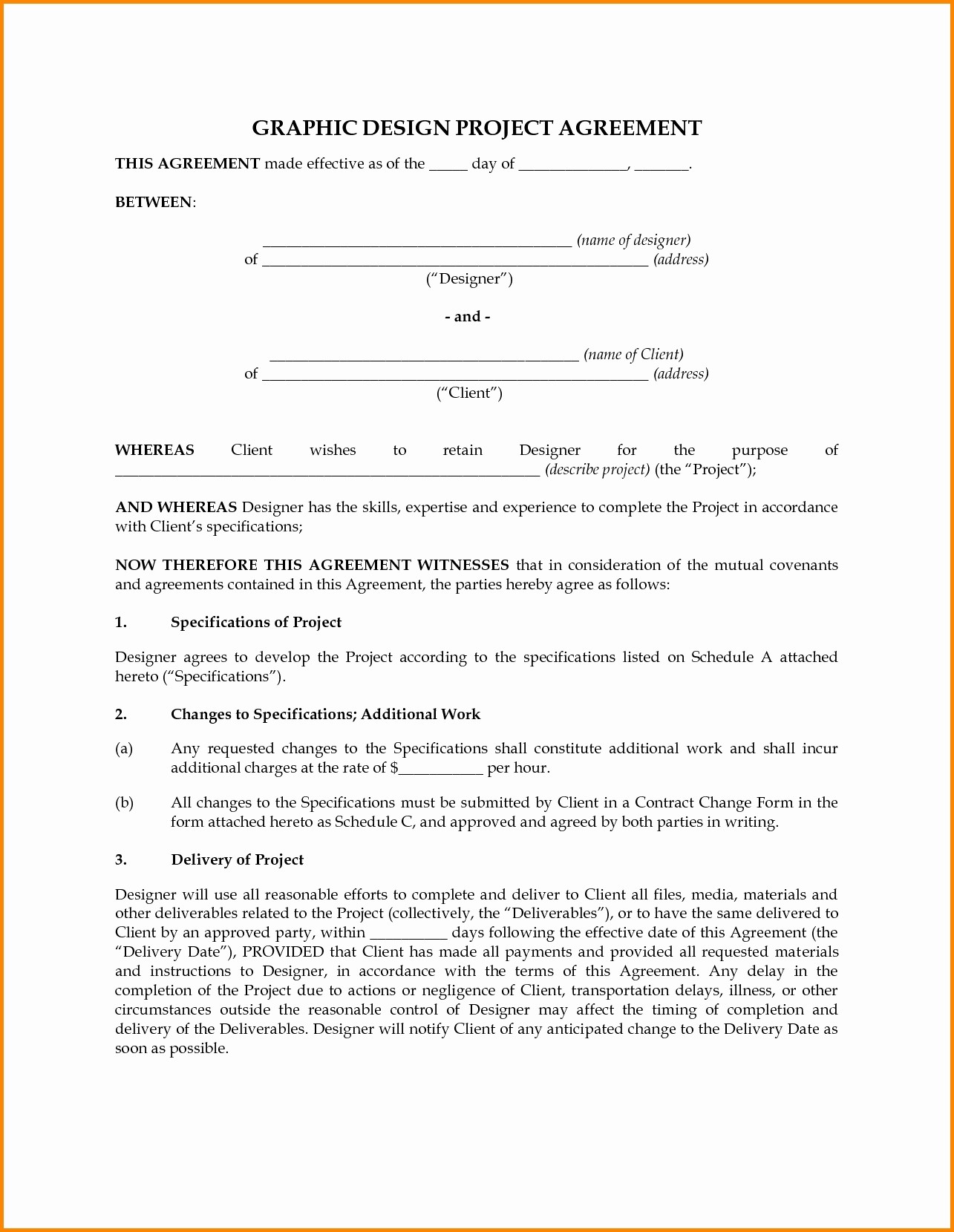 Freelance Agreement Template Elegant Graphic Design Contract Document