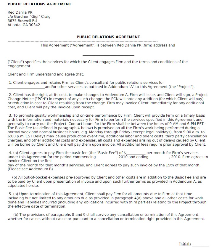 Freelance Public Relations Contract Template Download Bonsai Document Pr
