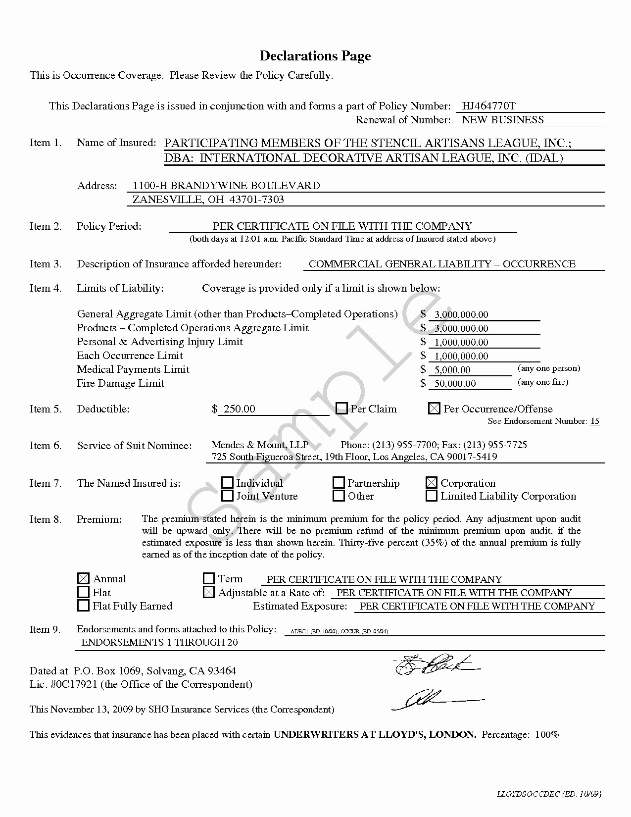 Geico Declaration Page Online Lovely General Liability Document