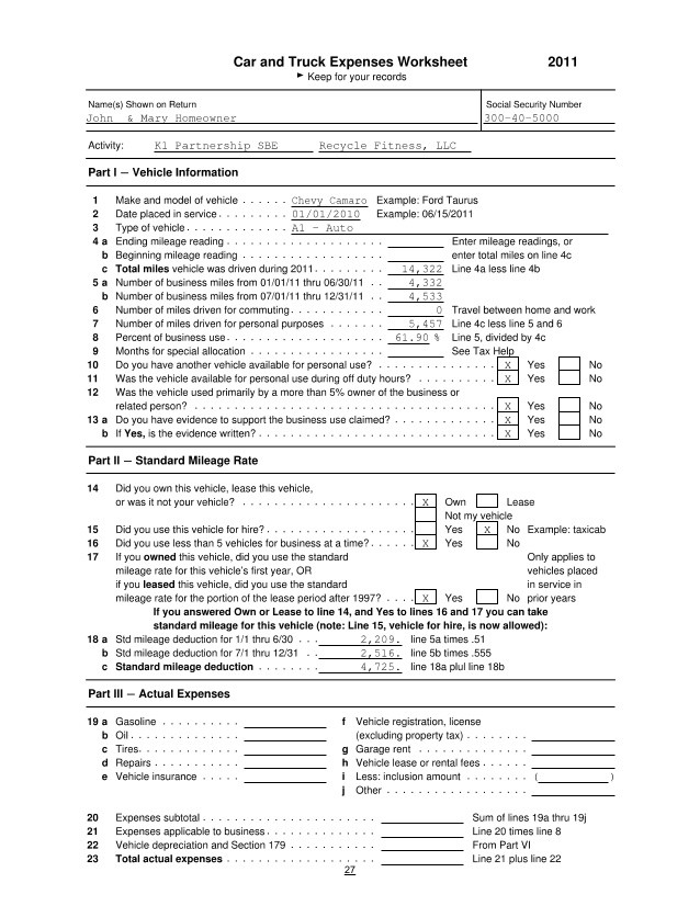 Genworth Case Study Completing The Form 91 With Personal Tax Returns Document Schedule C Car And Truck Expenses Worksheet