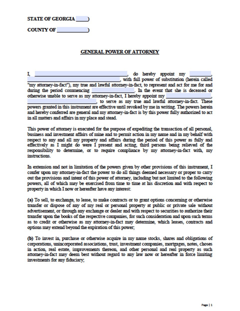 Georgia Limited Special Power Of Attorney Form Document