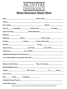 Get A Quote McIntyre Insurance Services Of Hudson Ohio Document Home Sheet