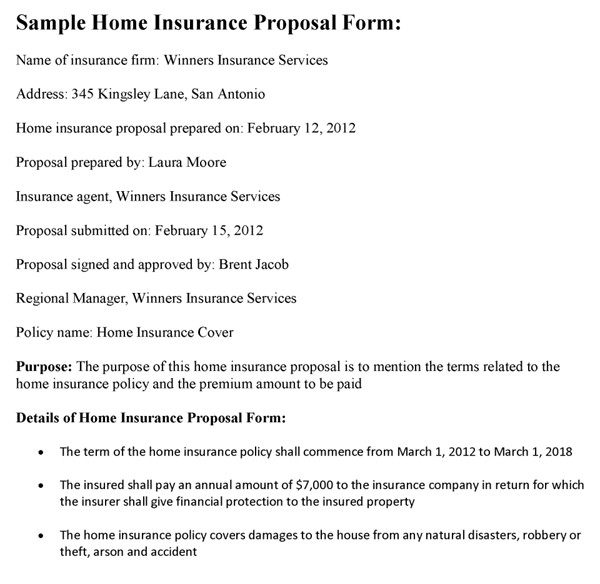 Home Insurance Proposal Form Document Application