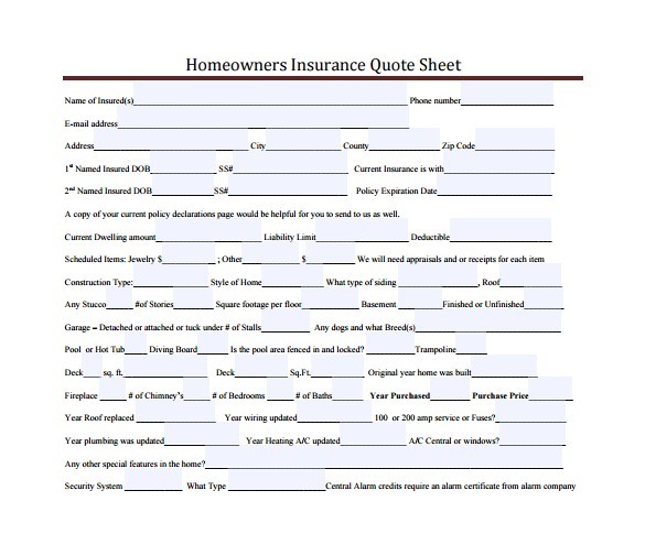 Home Insurance Quote Homeowners Sheet Saintluciaair Com Document Homeowner