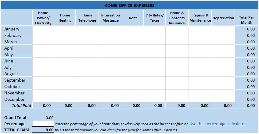 Home Office Tax Expenses Document Business Expense Spreadsheet For Taxes