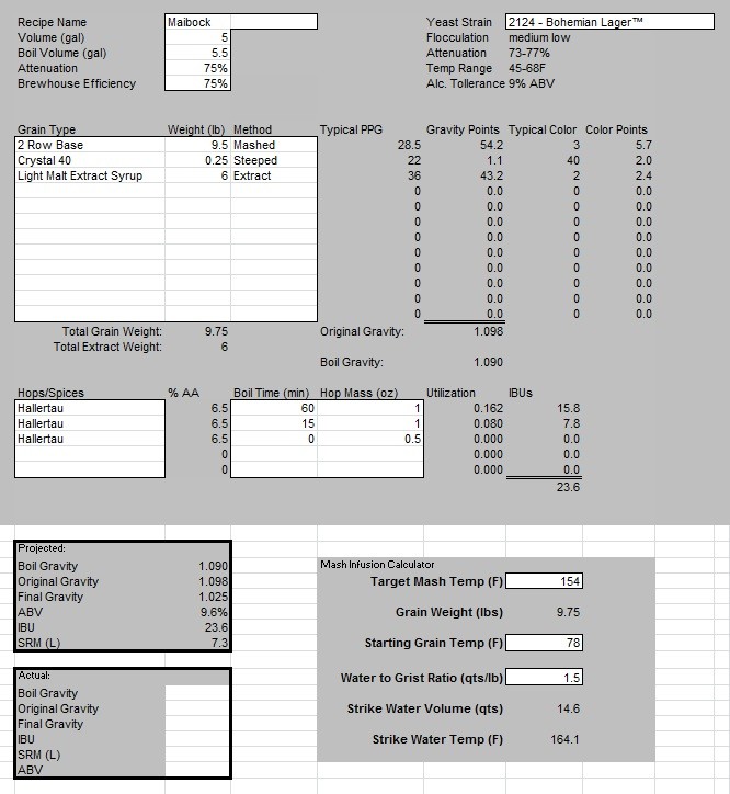 Homebrew Spreadsheet Recipe Calculator Document