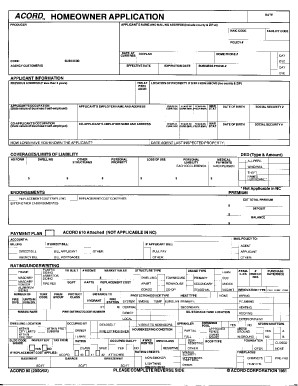 Homeowner Insurance Application Document Homeowners Form