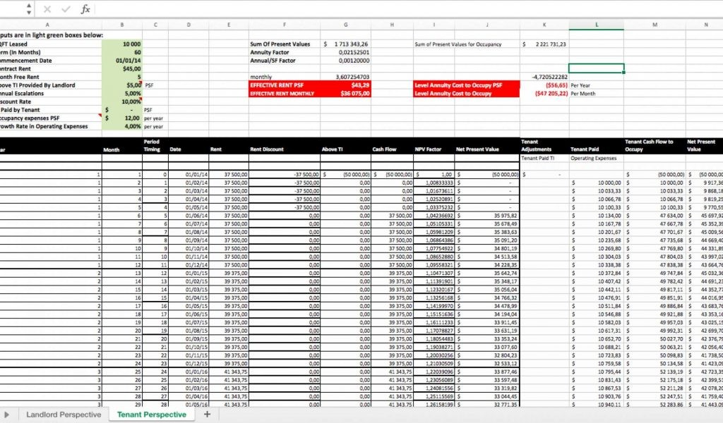 Hotel Inventory Spreadsheet And Calculate Effective Rent Excel Document