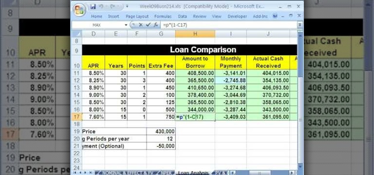 How To Compare Loans With A Spreadsheet In Microsoft Excel Document Loan Comparison