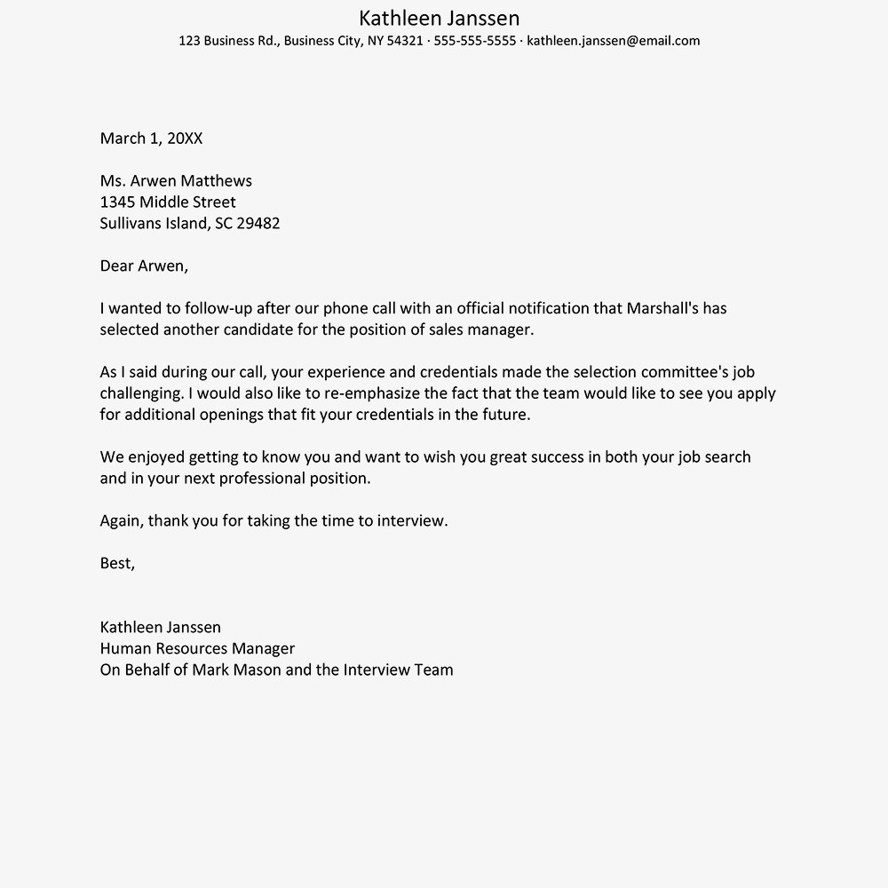 How To Reject A Job Applicant After Second Interview Document Offer Letter Follow Up Email Sample