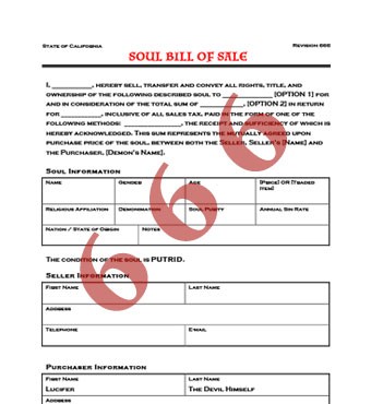 How To Sell Your Soul The Devil Or Anyone Else Bill Of Sale Document Selling Contract Template