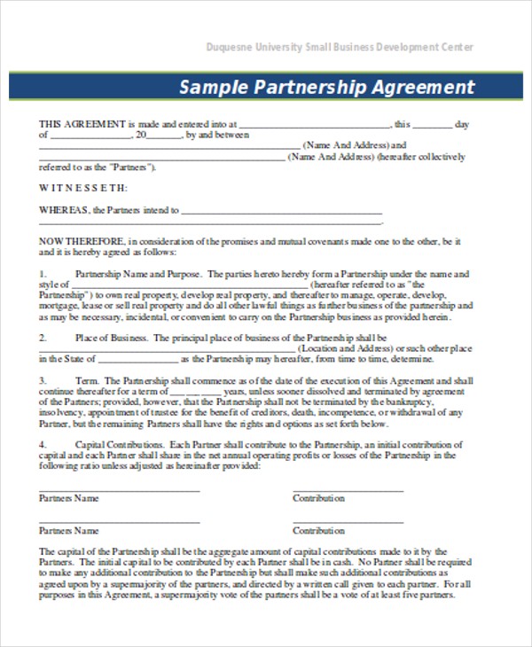 How To Write A Partnership Agreement Pdf General Document