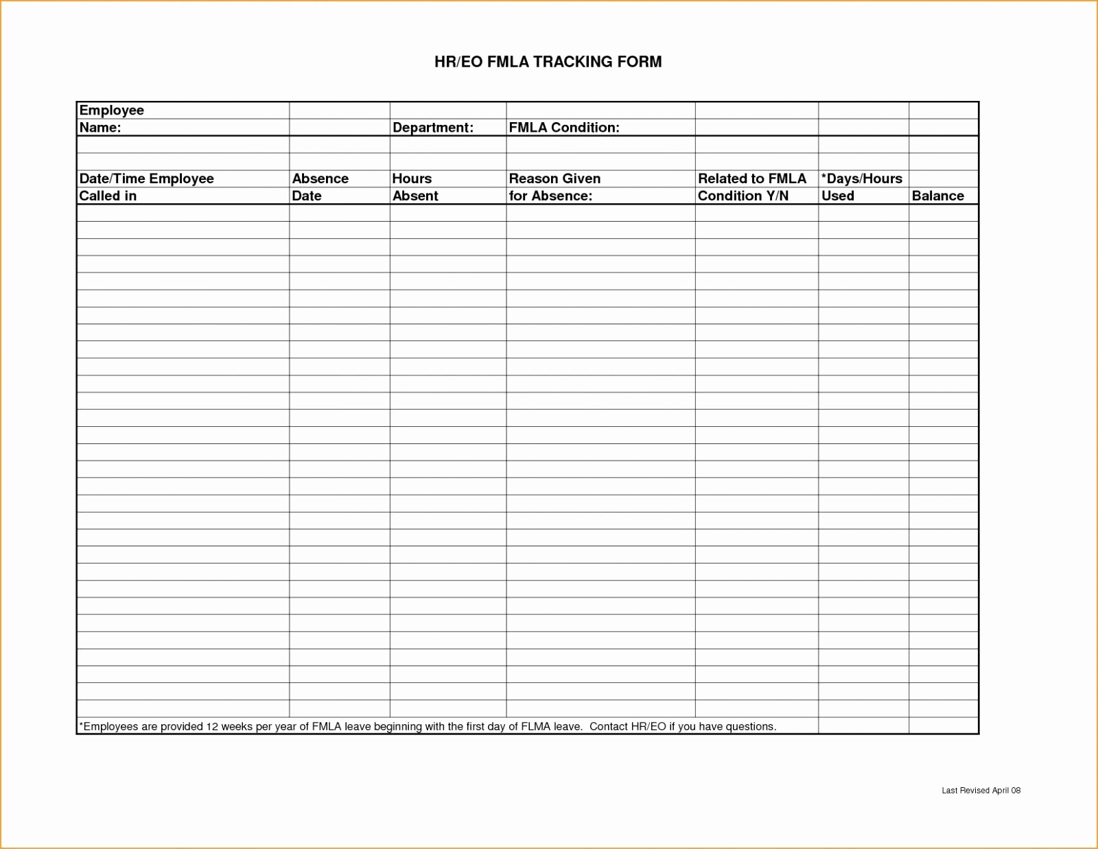 Intermittent Fmla Tracking Spreadsheet Fresh Document Form
