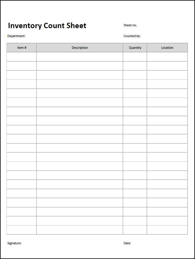 Inventory Count Sheet Template Accounting Pinterest Business Document Craft