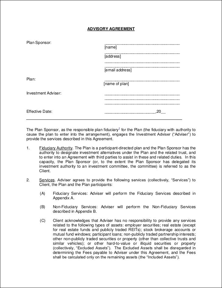 Investment Advisory Agreement Template Document