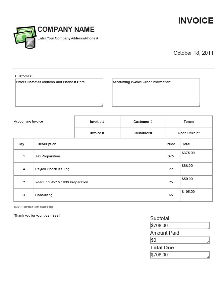 Invoice Templates Accounting Service Template Document Sample For Services