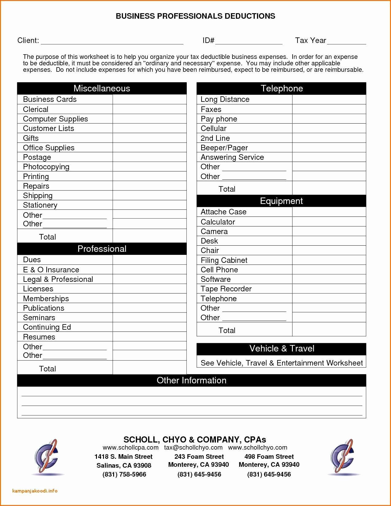 Small Business Tax Worksheet Excel