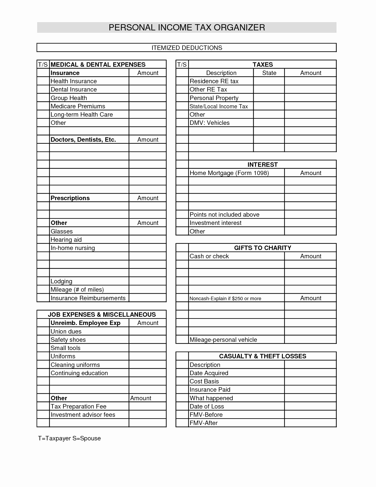 Itemized Deductions Worksheet For Small Business Luxury Tax Prep Document