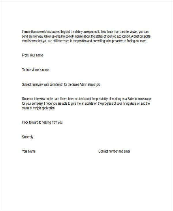 Job Application Follow Up 19 Email Letter Templates Examples Document Offer Sample