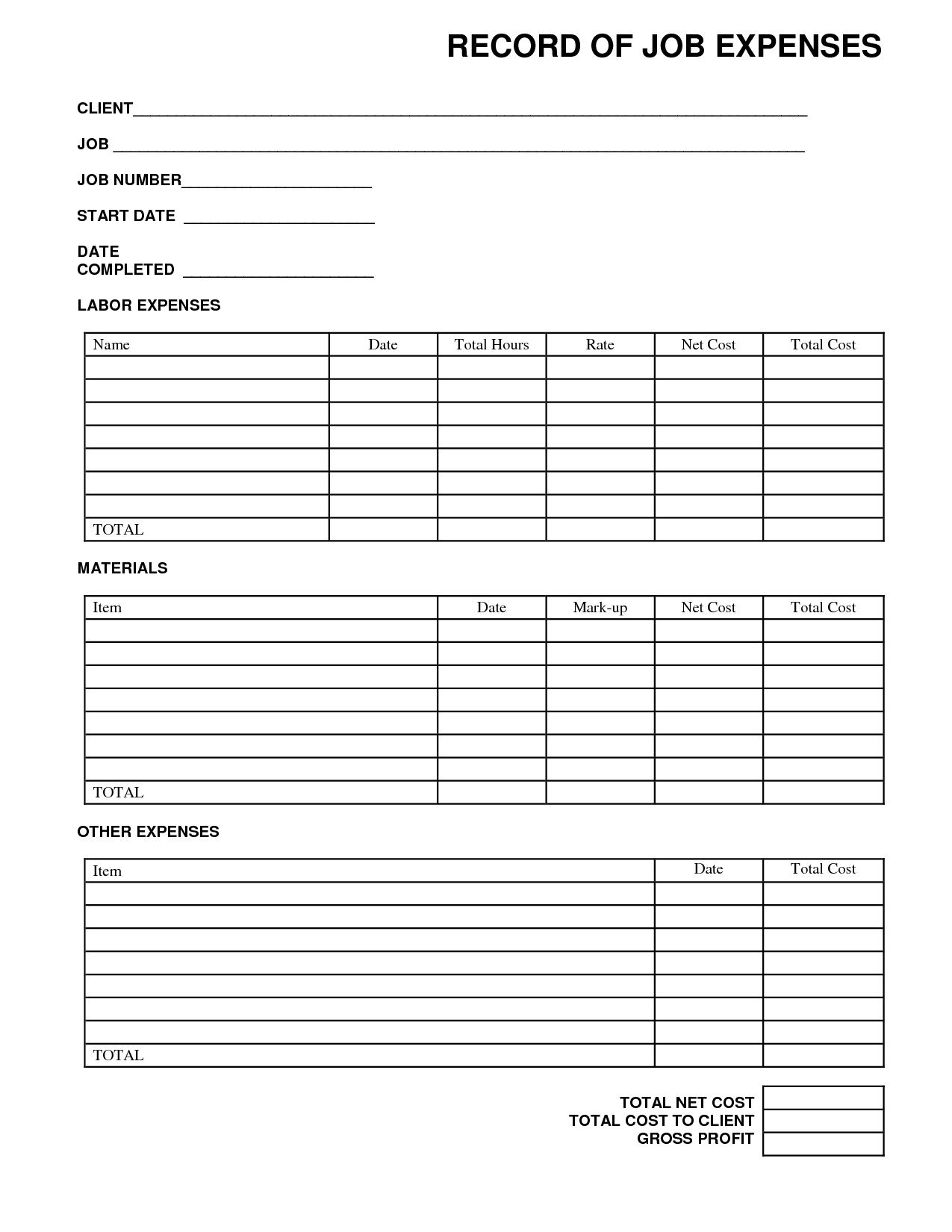 Job Expense Form Expenses Free Office Template Dad Work Document