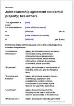Joint Ownership Agreement For A Residential Property Document Contract Template