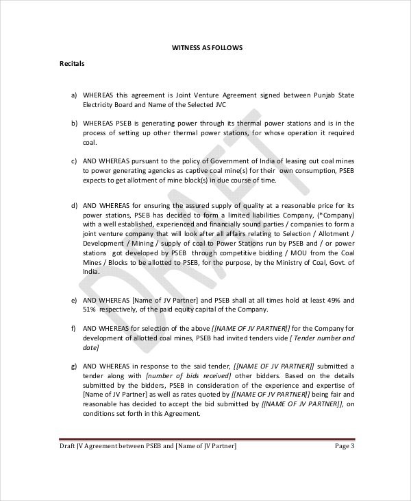Joint Venture Agreement 9 Free Word PDF Documents Download Document Template Pdf