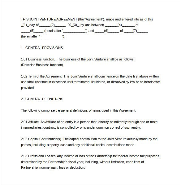 Joint Venture Agreement Template 13 Free Word PDF Document Pdf