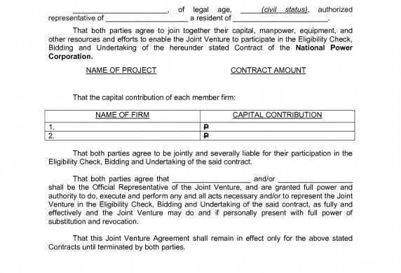 Joint Venture Agreement Templates Sample Document Free Template