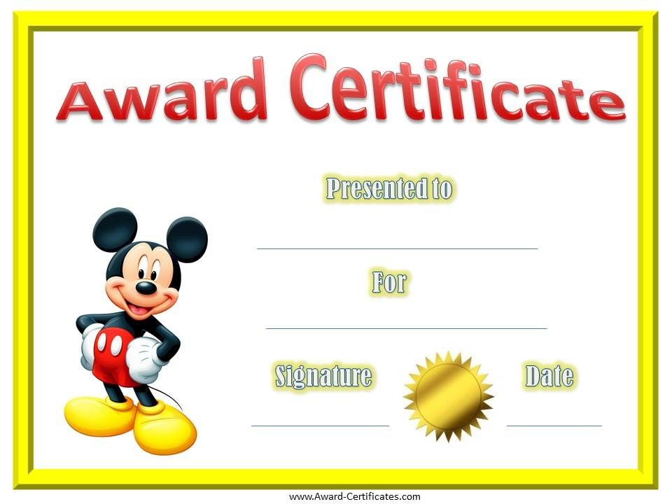 Kindergarten Diplomas With Mickey Mouse Document Disney Certificate Template
