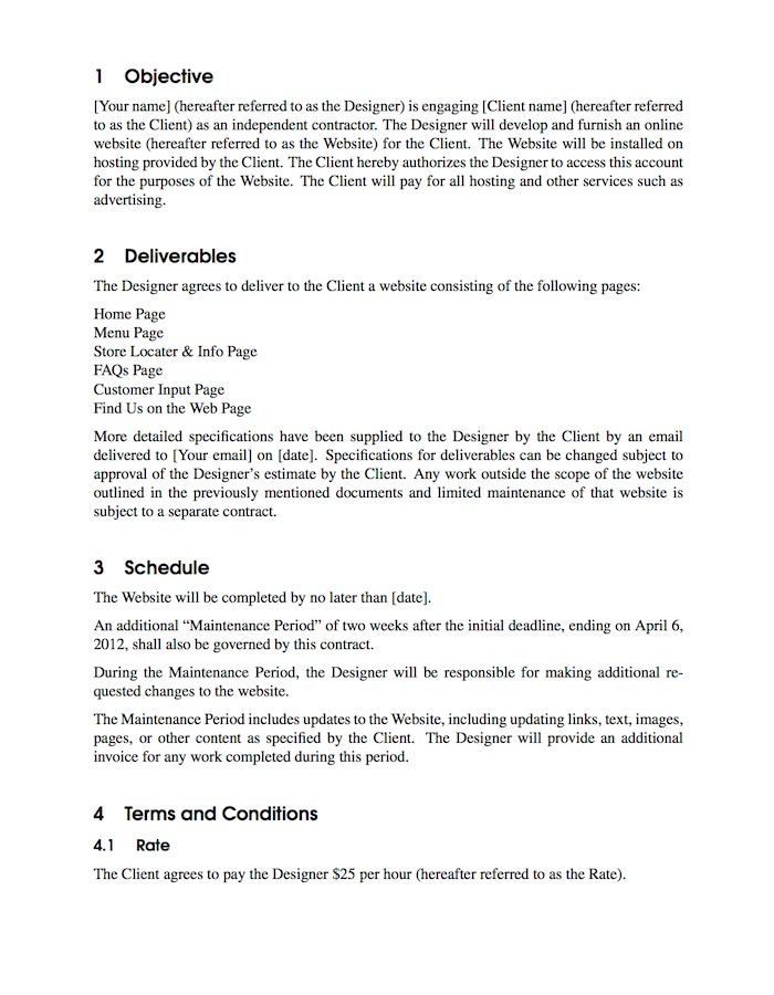 LaTeX Templates Contract Document 1 Page Template