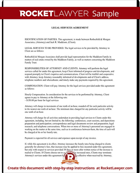 Legal Services Agreement Contract Form With Sample Document Service Template