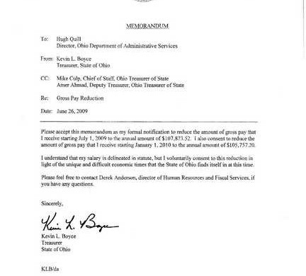 Letter Carries State Treasurer Kevin Boyce S Request To Cut His Own Document Salary Reduction Letters
